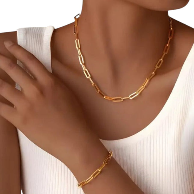 Juego Collar Cubana mas Pulsera Acero Inoxidable