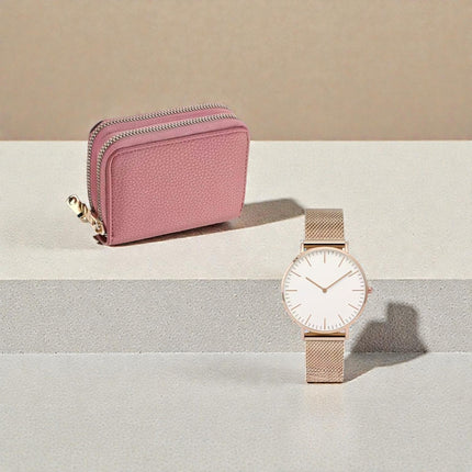 Pack Billetera Rosada y Reloj Dorado
