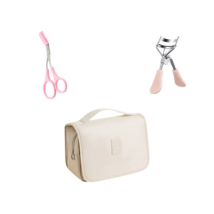 Pack Organizador beige, Rizador y Tijera de Cejas