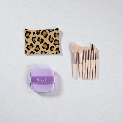 Pack Neceser Leopardo, Juego de Brochas y Esponja
